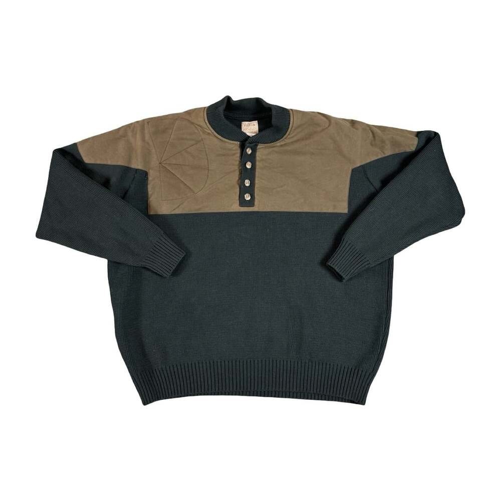 Vintage Filson Mens Wool and Leather Sweater XL Colorblock Knit Pullover Jacket